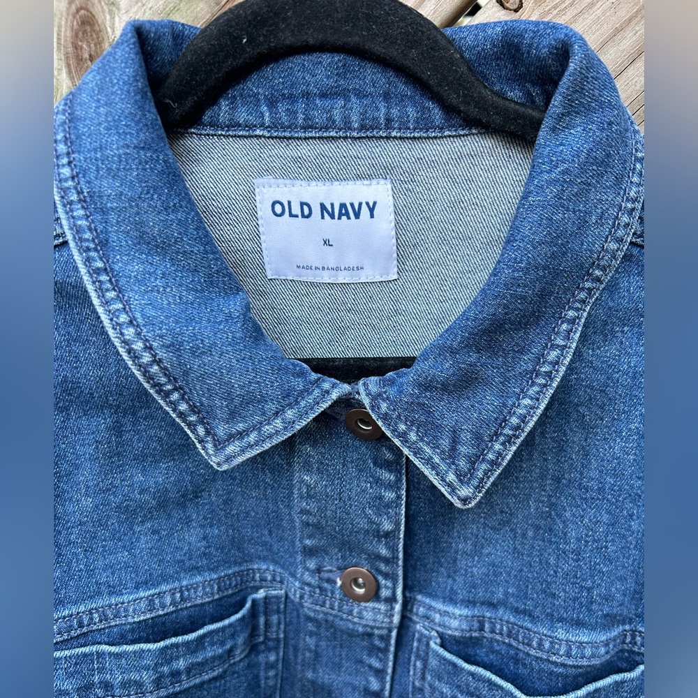 Old Navy Classic Blue Denim Utility Jean Jacket w Tie Belt size XL NWT 4 pockets - Picture 4 of 16